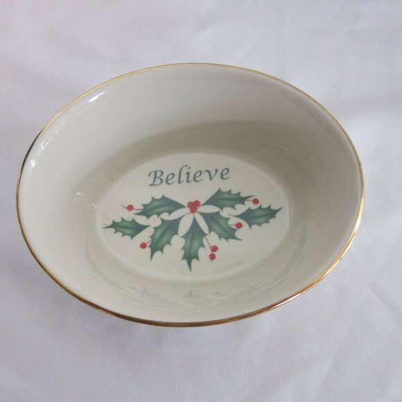 Lenox Holiday Set of 3 Candy Dishes Christmas Holly Berries Merry Believe Joy - Picture 2 of 9